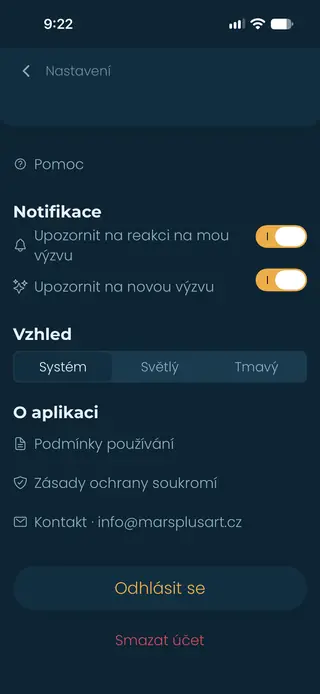 Ukázka aplikace Taky — nastavení